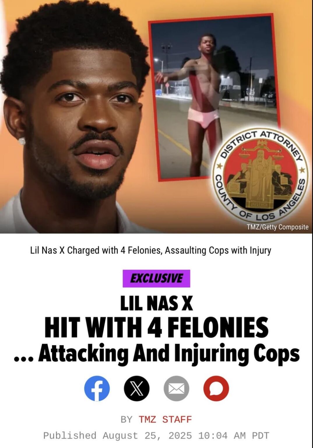 Lil Nas X Charged with 4 Felonies, Assaulting Cops with Injury