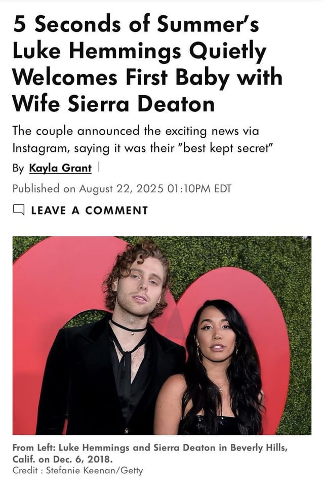 5 Seconds of Summer's Luke Hemmings Quietly Welcomes First Baby with Wife Sierra Deaton