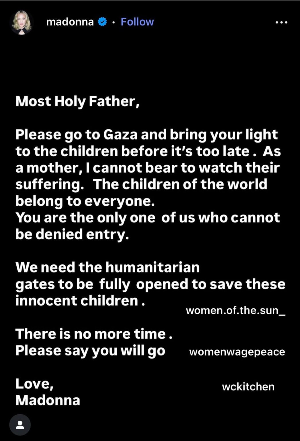 Madonna posts about Gaza