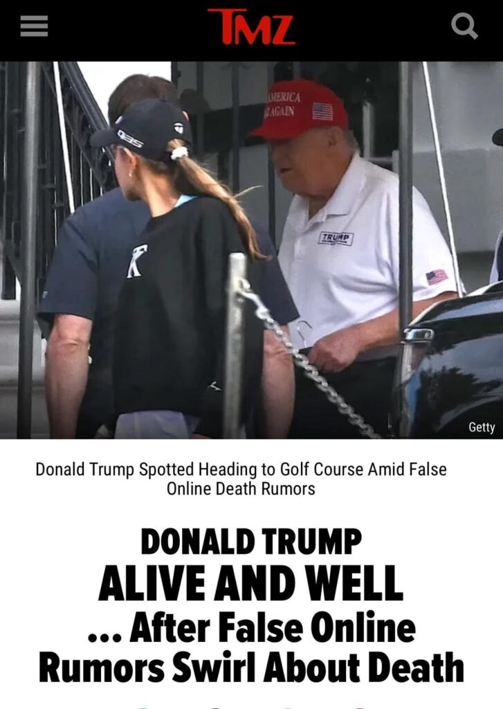 Sadly we have proof of life as Getty photograph Trump leaving the White House to go golfing this morning