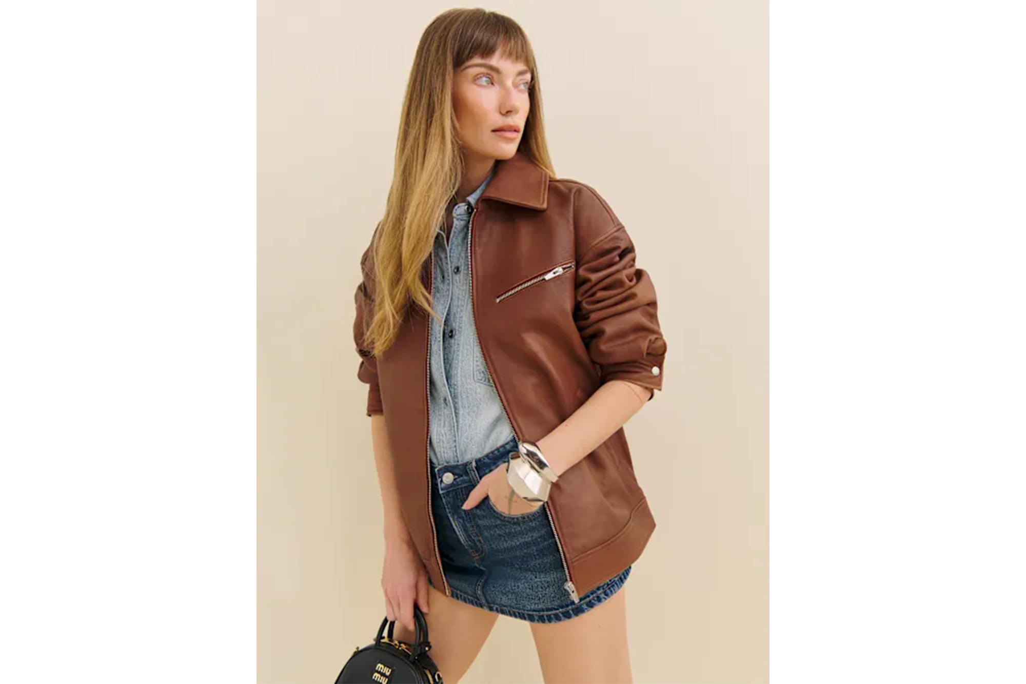 Reformation Veda Marco Leather Oversized Bomber