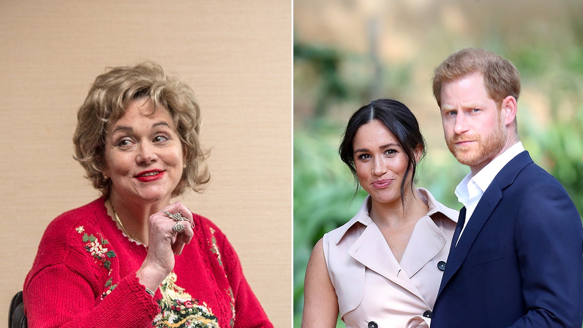 A split side-by-side image of Samantha Markle and the Duke and Duchess of Sussex.