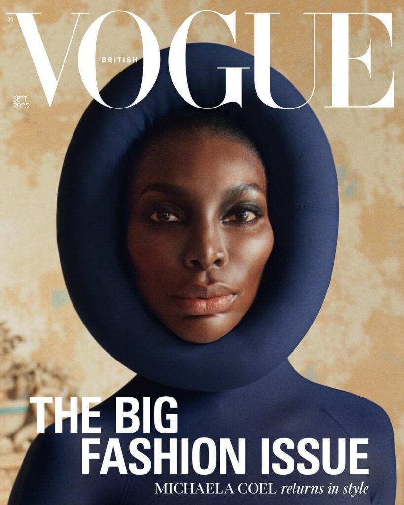 Michaela Coel covers the September 2025 Issue of British Vogue. Photographed by Harley Weir & styled by Nell Kalonji.