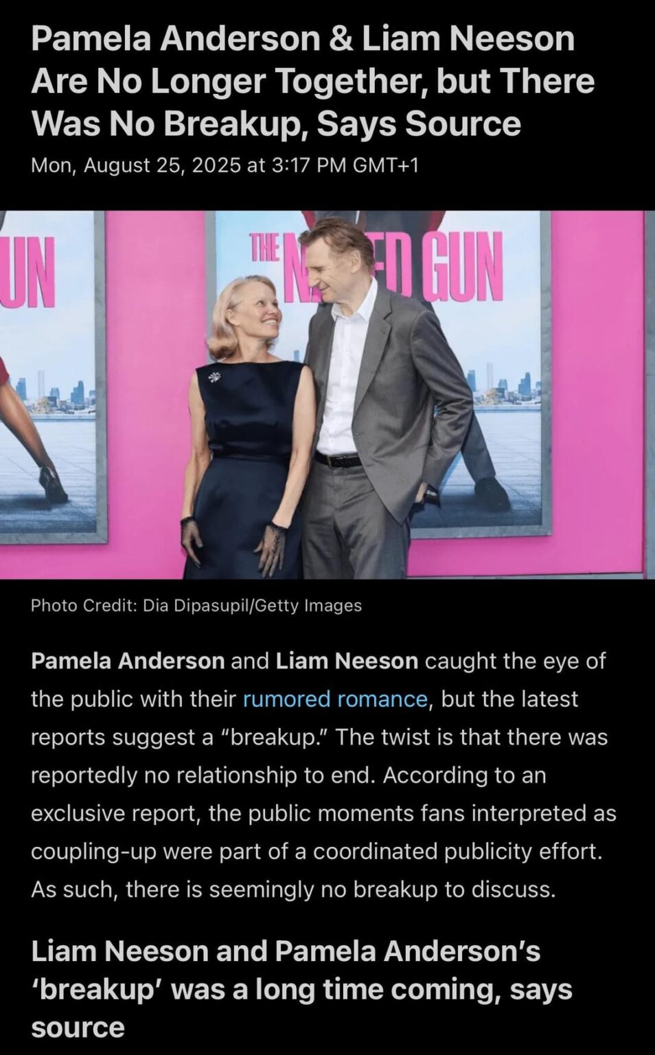 Pamela Anderson & Liam Neeson Are No Longer together.