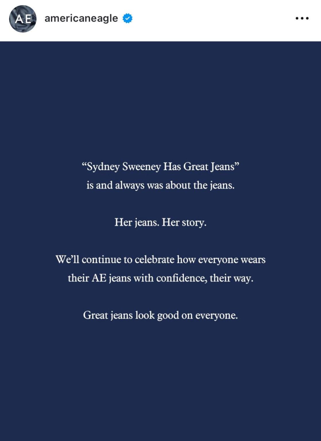 American Eagle issues a statement following backlash from their Sydney Sweeney jeans/genes campaign.