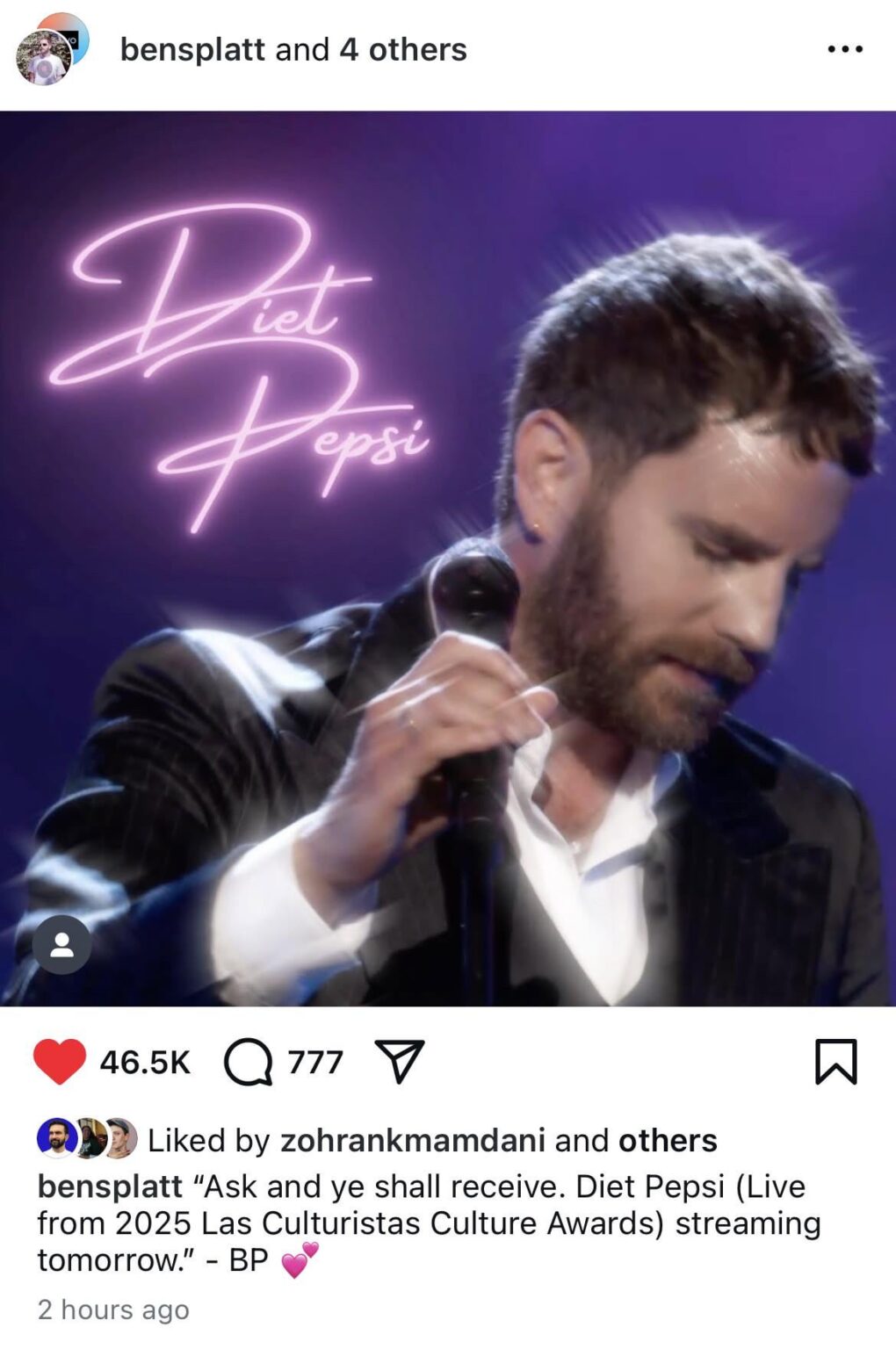 Ben Platt’s cover of Addison Rae’s “Diet Pepsi” will be available to stream tomorrow