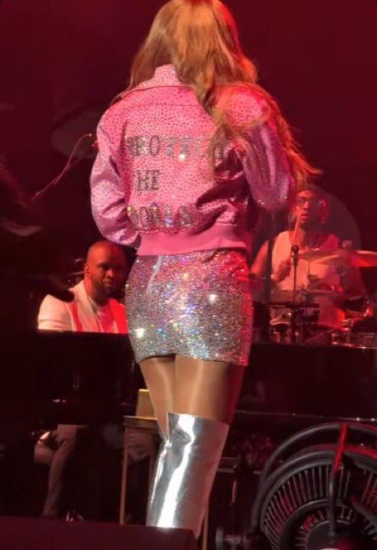 Mariah Carey wearing a custom “Protect the Dolls” jacket at Brighton Pride 2025