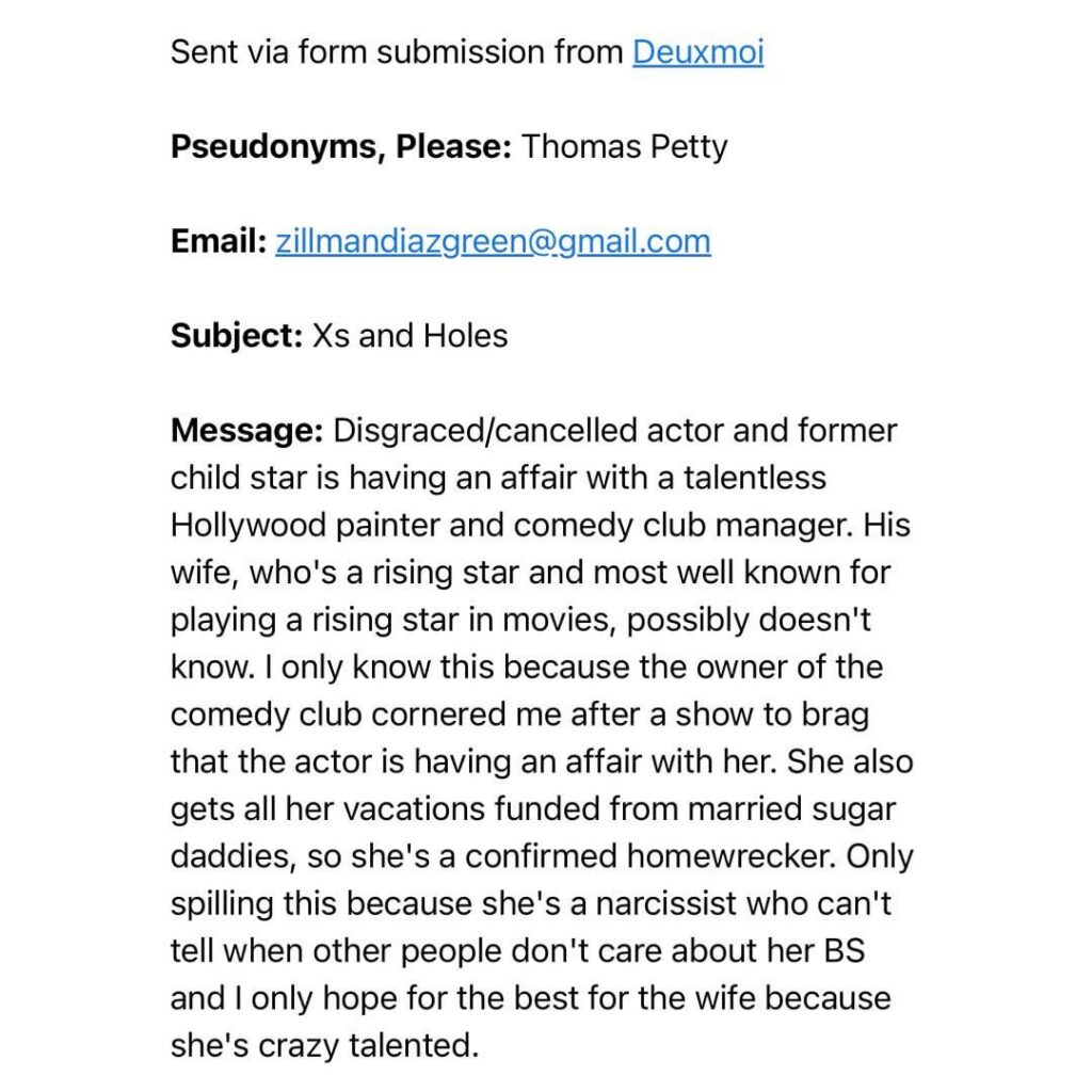 Which disgraced/cancelled actor & former child star is cheating on his rising star wife with a Hollywood painter/comedy club manager?