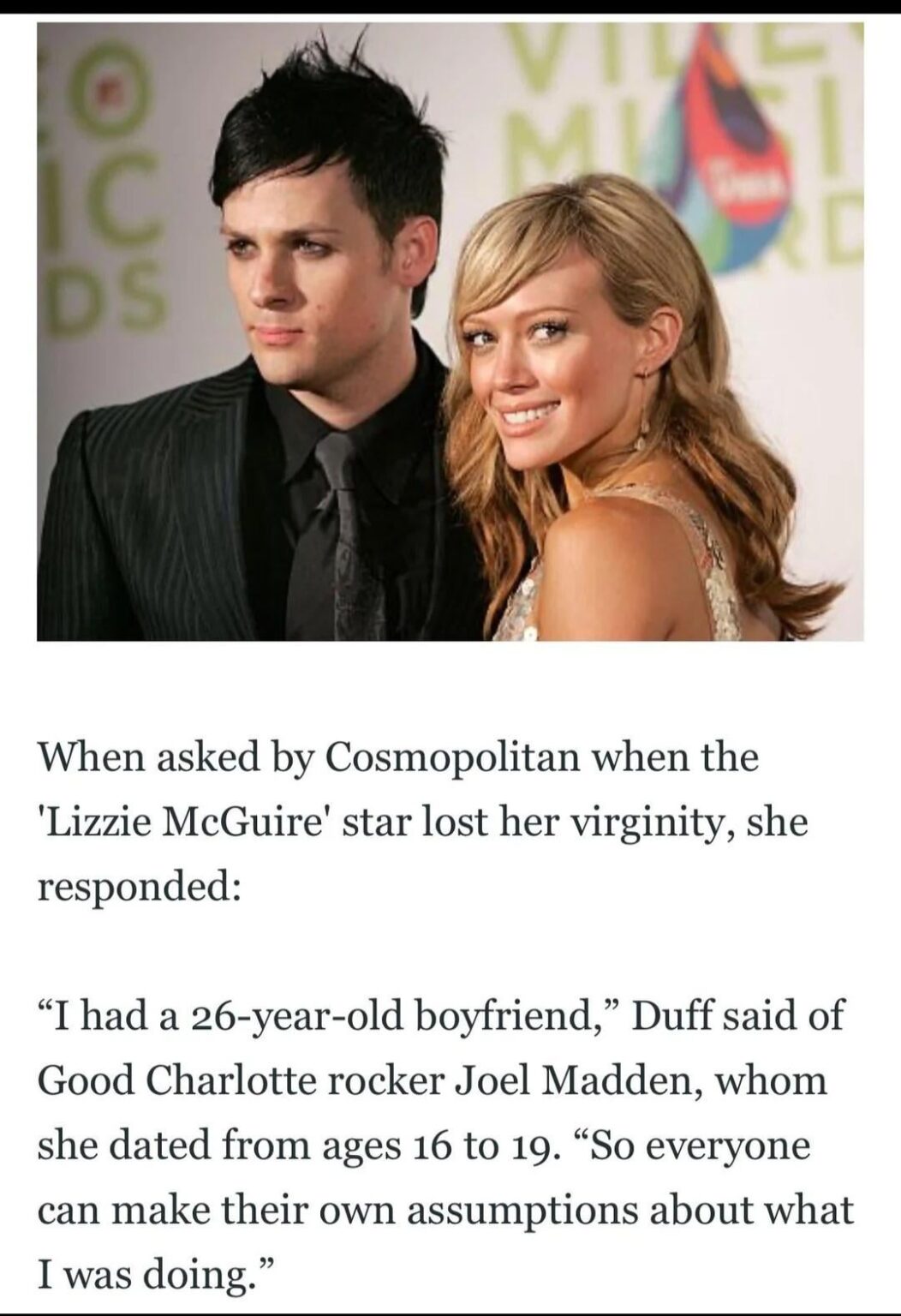 Throwback to 25-year-old Joel Madden 'dating' 16-year-old Hilary Duff