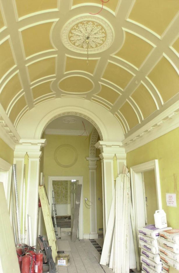 The entrance hall of Forest Lodge, in Windsor Great Park, Berkshire, during restoration work in 2001