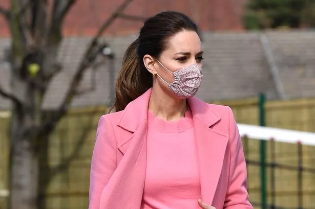 LONDON, ENGLAND - MARCH 11: Catherine, Duchess of Cambridge visits School 21 in Stratford on March 11, 2021 in London, England. The Duke and Duchess of Cambridge visited the school in east London to congratulate teachers involved in the re-opening of the school following lockdown restrictions. (Photo by Justin Tallis - WPA Pool/Getty Images)