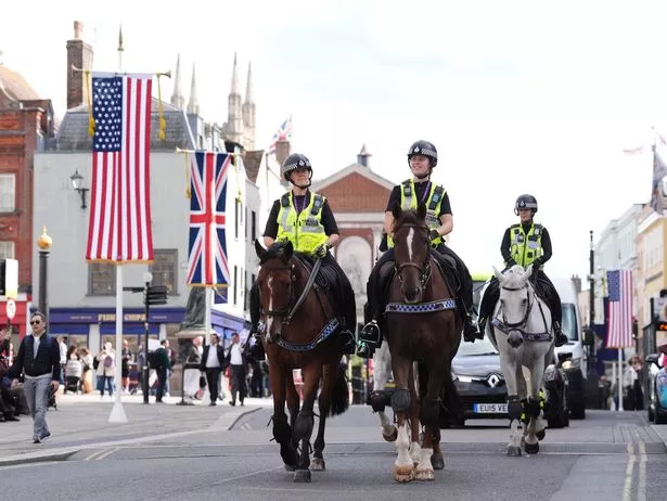 Police officers patrol outside Windsor Castle ahead of President Donald Trump’s state visit to the UK which begins tomorrow