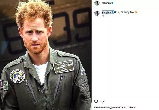 Meghan shared a photo of Harry in his pilot jumpsuit from 2015, which some people found suggestive 