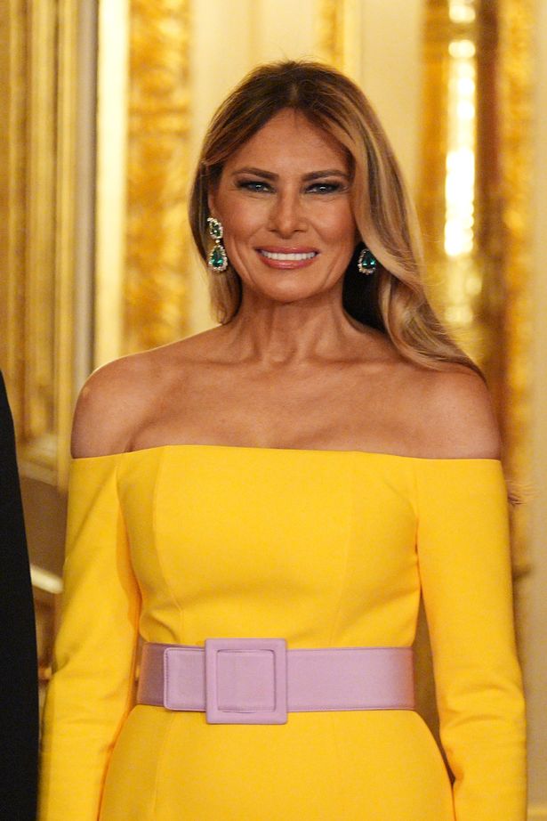 First Lady Melania Trump arrives at the state banquet in Windsor Castle, England, on day one of U.S. President Donald Trump and First Lady Melania Trump's second state visit to the UK, Wednesday Sept. 17, 2025. (Aaron Chown/PA via AP, Pool)