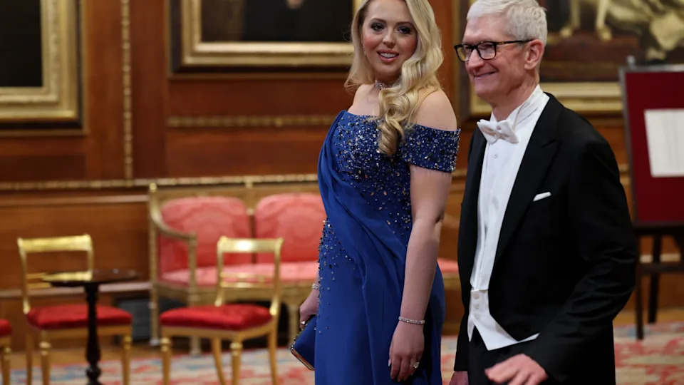 Tiffany Trump and Tim Cook, Apple CEO, attend the State visit by the President of the United States of America at Windsor Castle on Sept. 17, 2025, in Windsor, England. President Trump is in England from Sept. 16-18 on his second UK state visit, with the previous one taking place in 2019 during his first presidential term. (Photo by Anna Moneymaker/Getty Images)