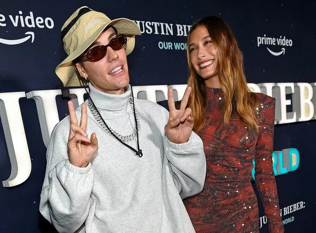 Kevin Mazur/Getty Justin Bieber (left) and Hailey Bieber attend the Justin Bieber: Our World event at The Edge at Hudson Yards on September 14, 2021 in New York City