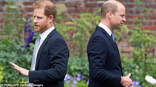 Prince Harry and William standing apart at the unveiling of a statue of their mother, Princess Diana, at the Sunken Garden in Kensington Palace in 2021