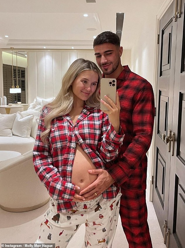 Chad said the public image pivot is all pointing towards 'a more elevated, aspirational space'. Molly-Mae pictured with Tommy when she was pregnant