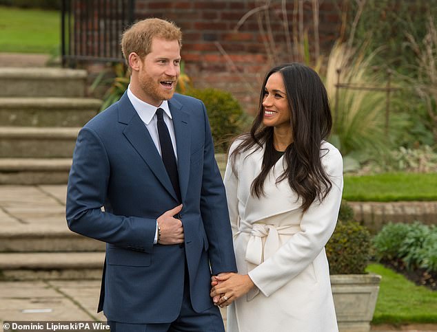 In May 2016, Prince Harry was at a birthday party with TV personality Denise van Outen when he said 'I want to find a wife'. Harry and Meghan Markle are pictured during their engagement photocall in November 2017