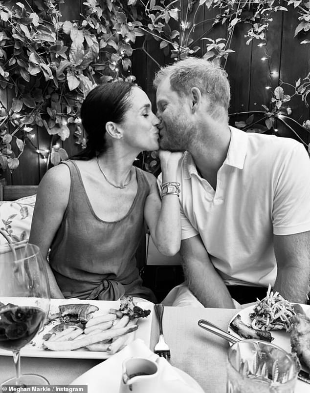 For Valentine's Day, Meghan shared a black-and-white photograph kissing her husband after they attended the Invictus Games together