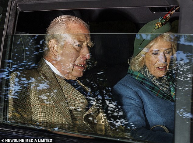 King Charles and Queen Camilla arrived for the Sunday Service at Crathie Kirk via car earlier today
