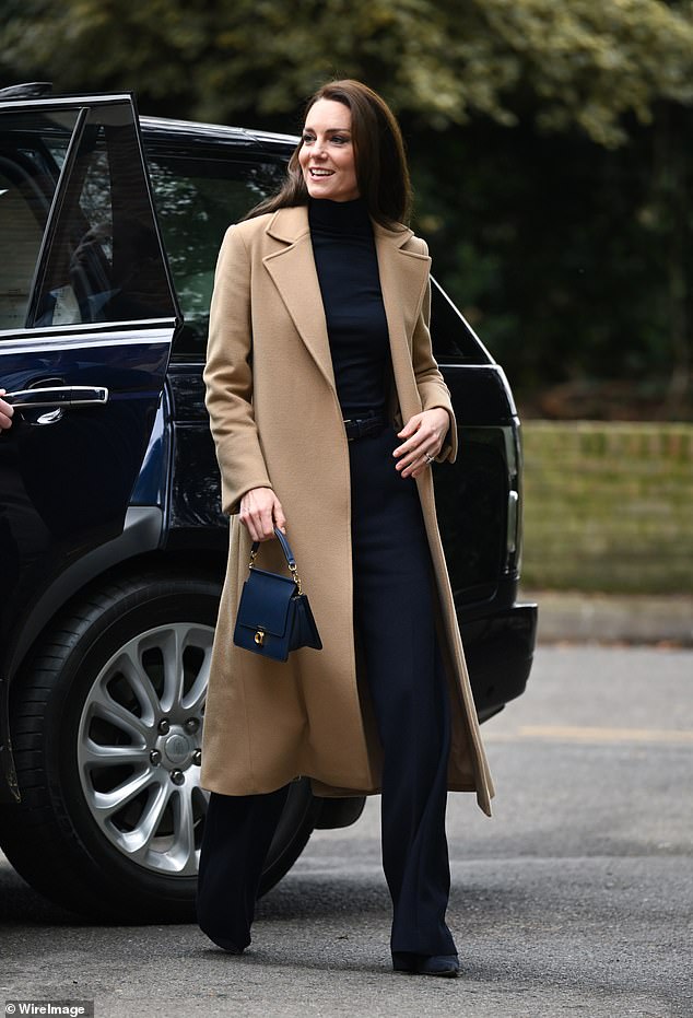 Kate has worn her Max&Co LongRun coat on three occasions, often pairing it with navy ensembles, as seen during her 2023 visit to a nursing home