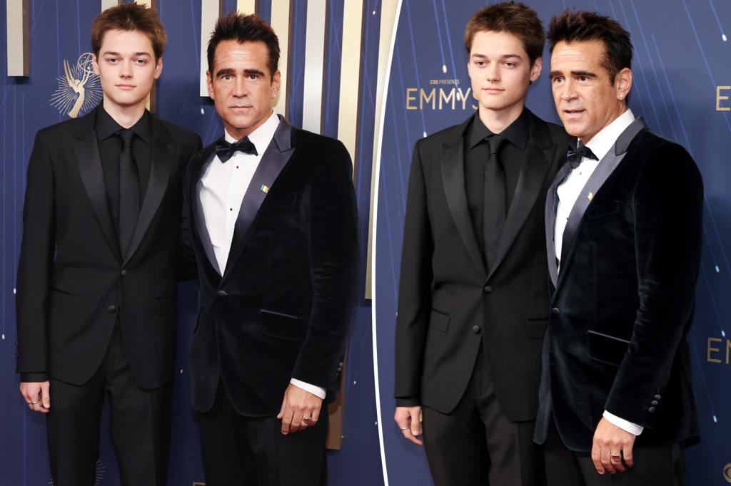 Colin Farrell's son, Henry, 15, joins actor on Emmys 2025 red carpet