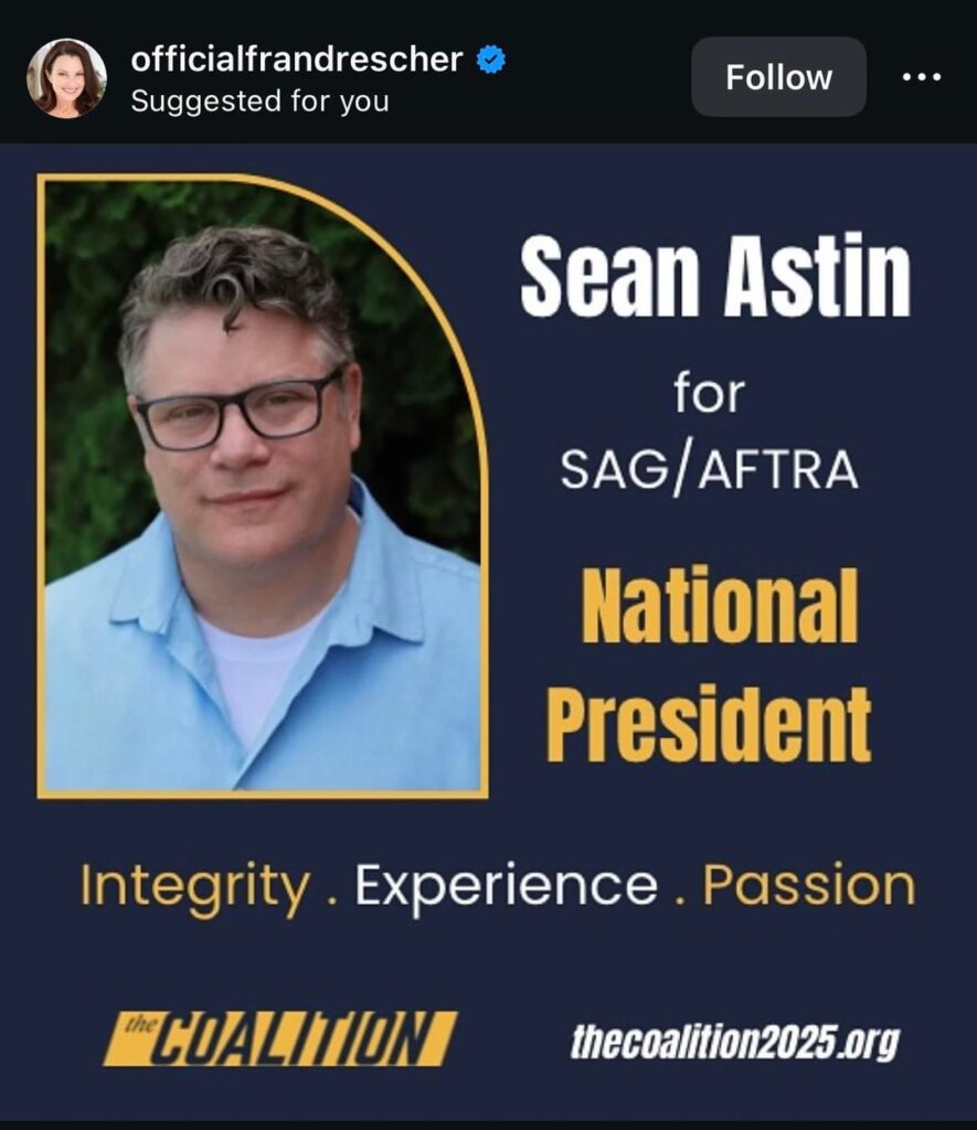 Current president of SAG-AFTRA, Fran Drescher endorses Sean Astin for next SAG-AFTRA president