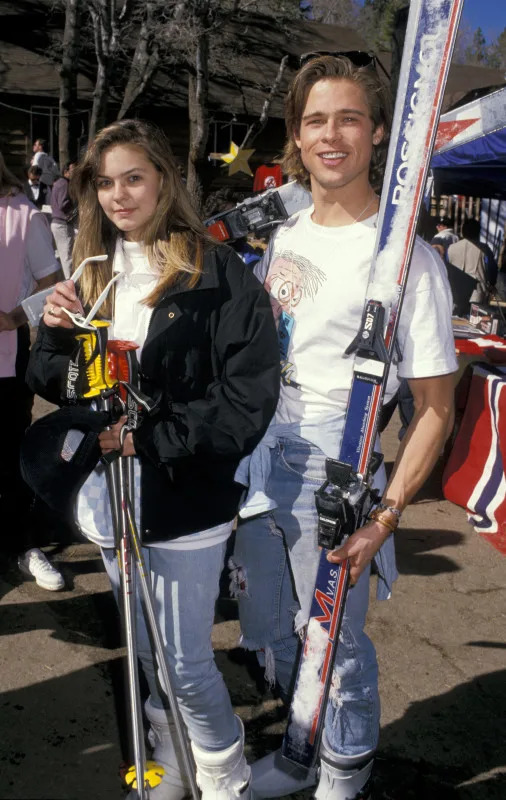 <em>The one and only Brad Pitt circa 1988, skiing in jeans, of course. </em>