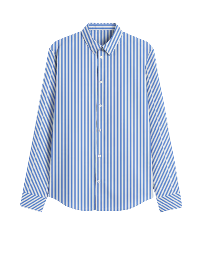 Rochelle Behrens blue and white boyfriend shirt