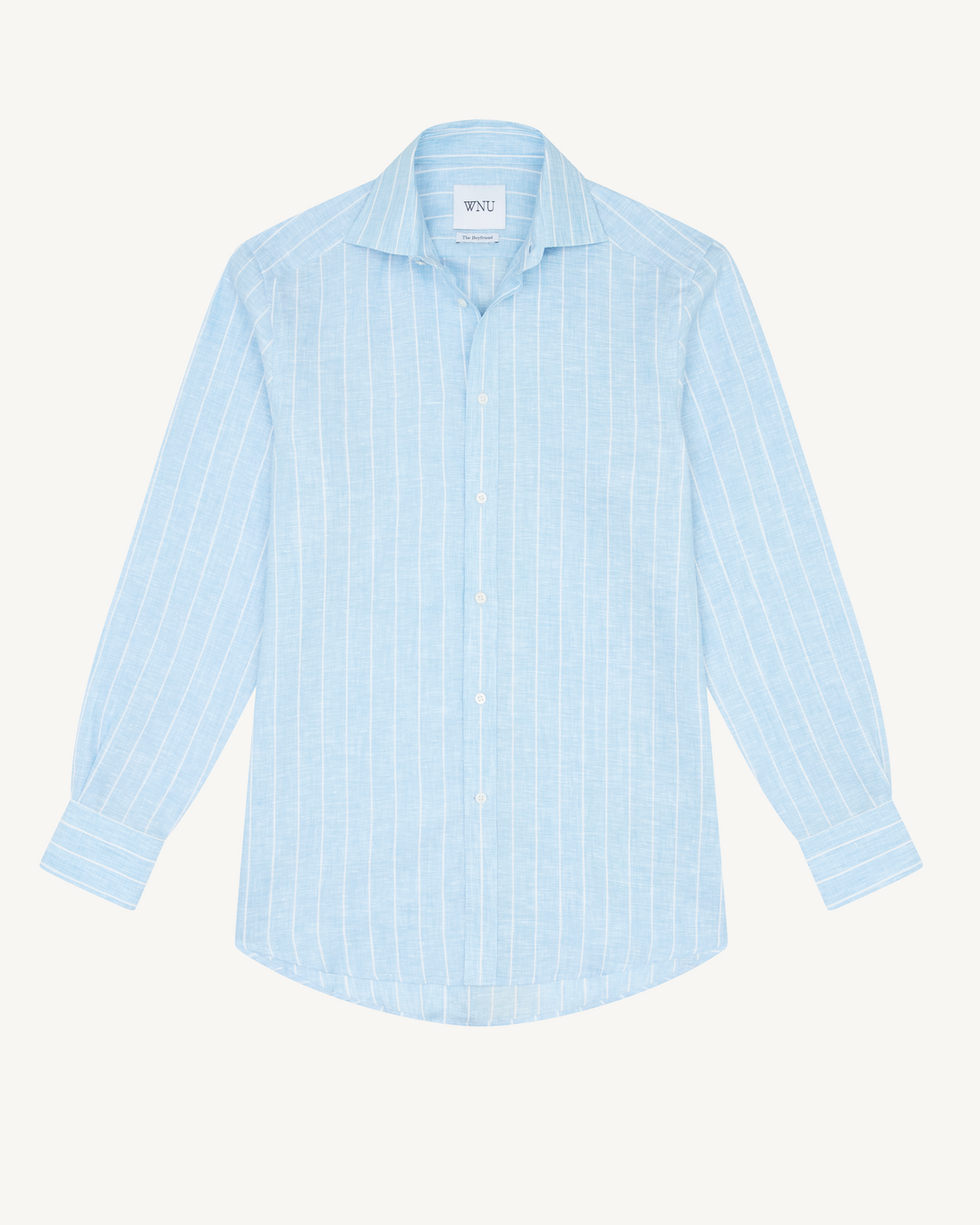 With Nothing Underneath the boyfriend shirt in sky blue stripe