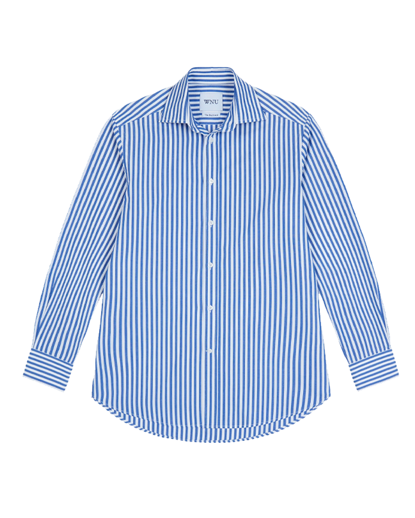 With Nothing Underneath the boyfriend shirt in royal blue stripe