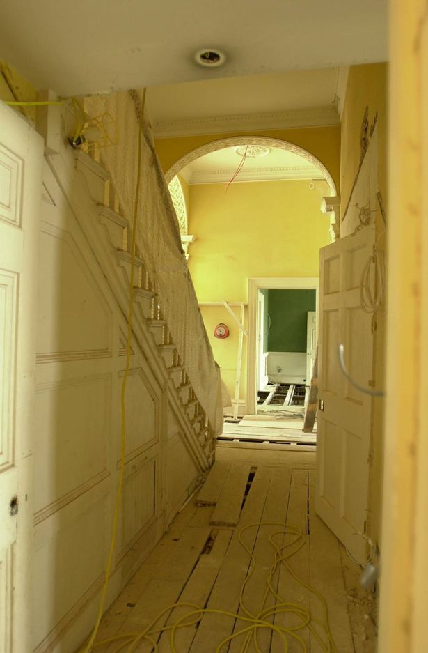 Forest Lodge's staircase undergoing refurbishment in 2001