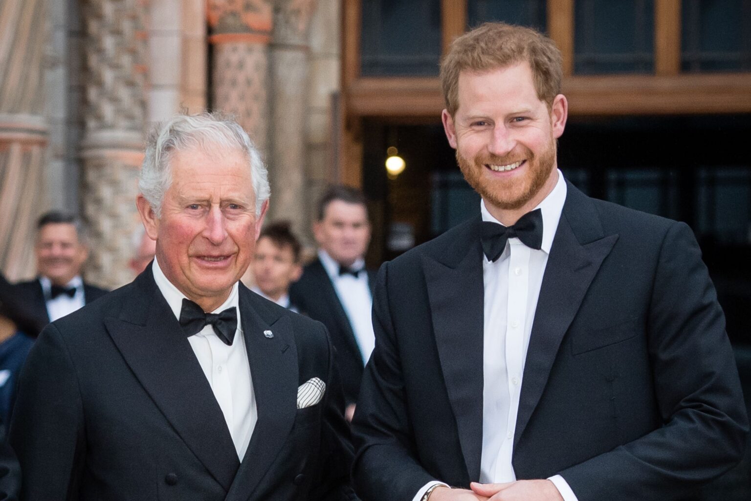 Prince Harry Urged to Find Secret Channel for King Charles Meeting King Charles and Prince Harry in Tuxedos