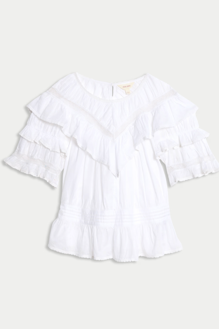 Pure Cotton Round Neck Ruffle Blouse