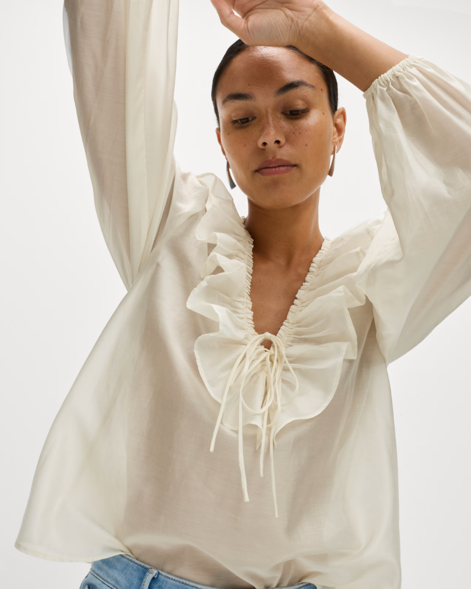 Lyocell Rich Frill Detail V-Neck Top