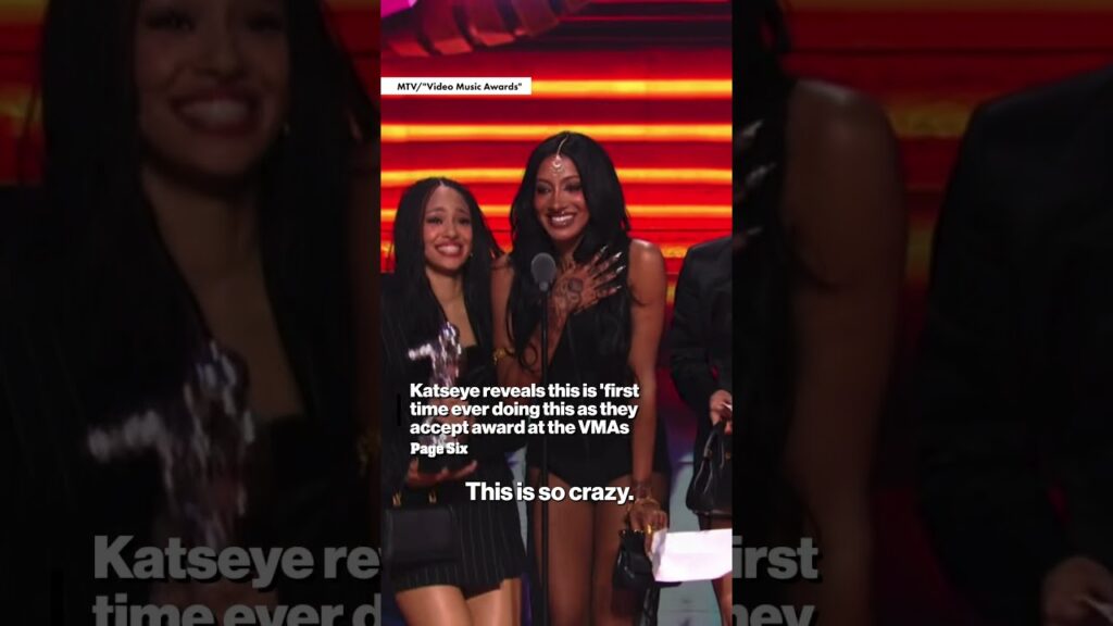 KATSEYE reveals this is 'first time ever doing this as they accept award at the VMAs #shorts