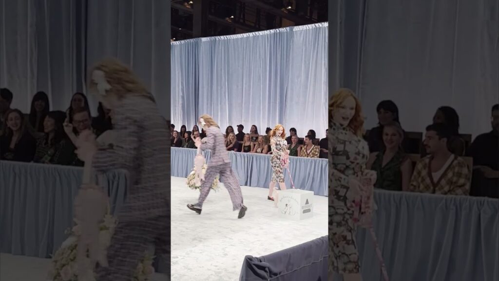 Christina Hendricks models with adorable dog at canine fashion show #shorts Christina Hendricks models with adorable dog at canine fashion show #shorts