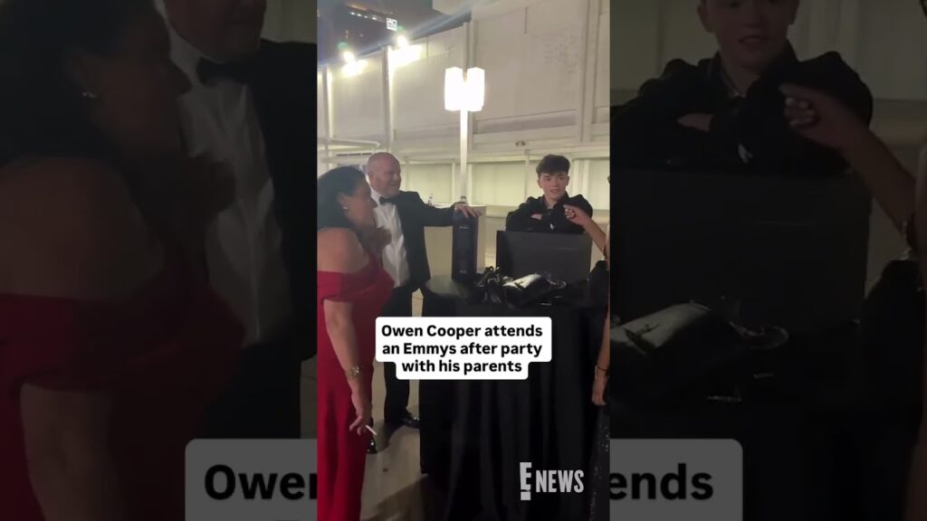 Owen Cooper attends an #Emmys after party with his parents. 🥹
