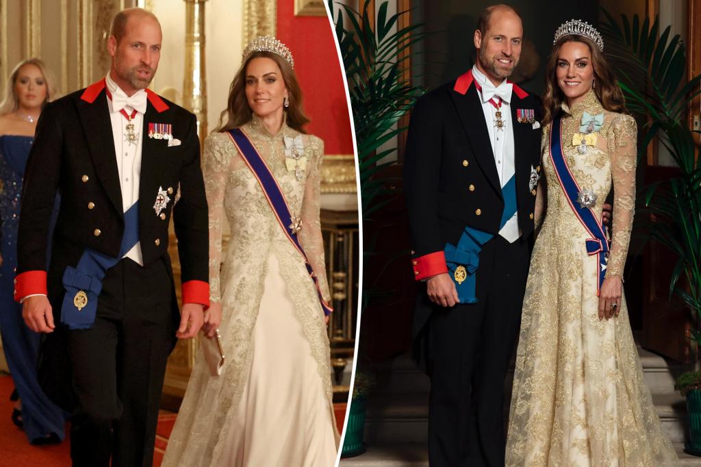 Kate Middleton wears Phillipa Lepley lace for UK state banquet with Trump