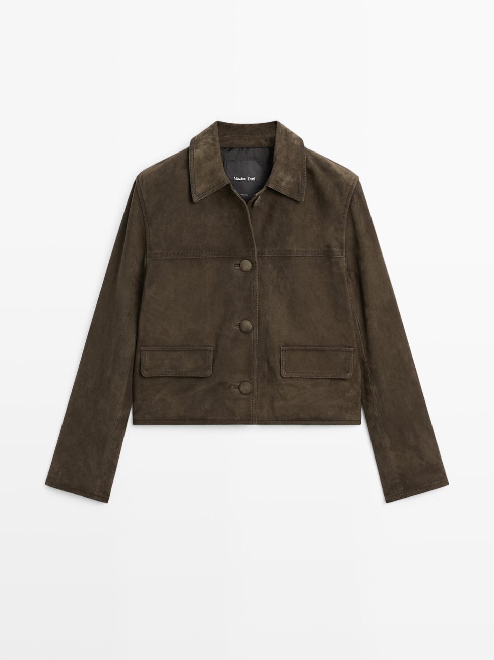 Suede leather jacket with lined buttons