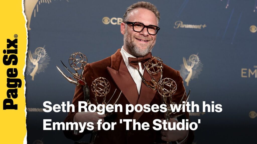 Seth Rogen poses with his Emmys for ‘The Studio’ Seth Rogen poses with his Emmys for 'The Studio'