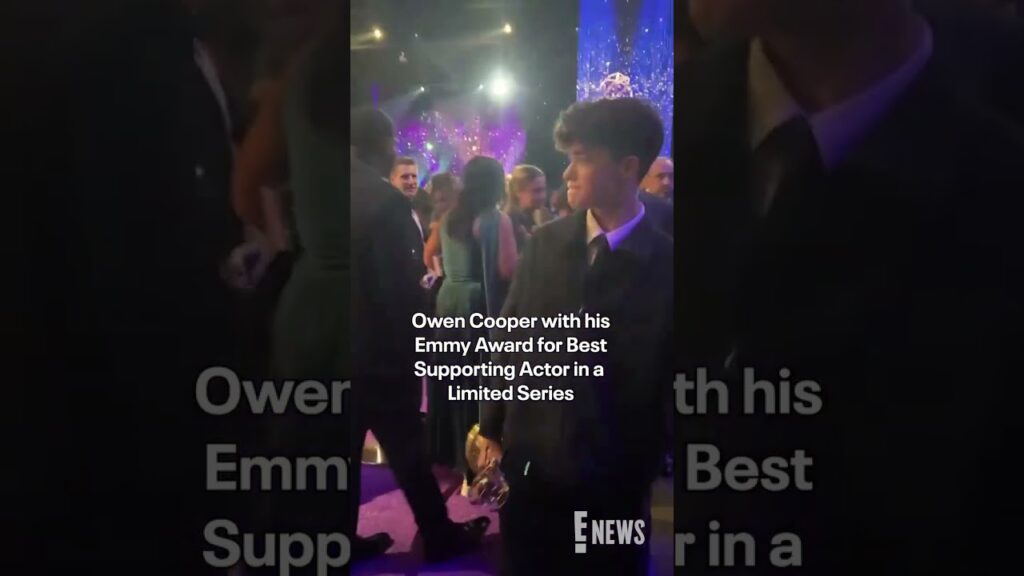 “Adolescence” star Owen Cooper, the youngest male actor to win an award at the #Emmys.