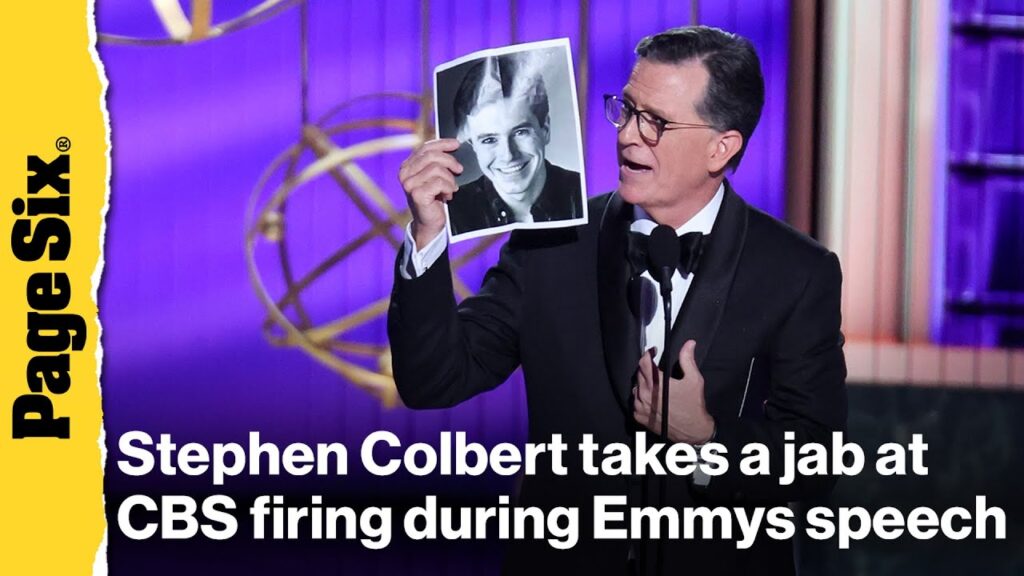 Stephen Colbert takes a jab at CBS firing during Emmys speech