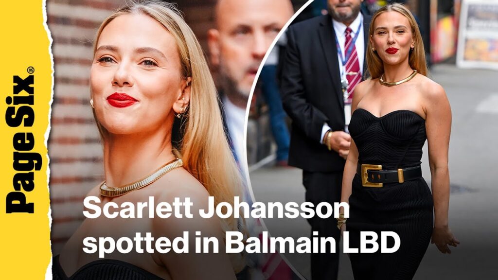 Scarlett Johansson cinches her waist in curve-hugging Balmain LBD Scarlett Johansson cinches her waist in curve-hugging Balmain LBD