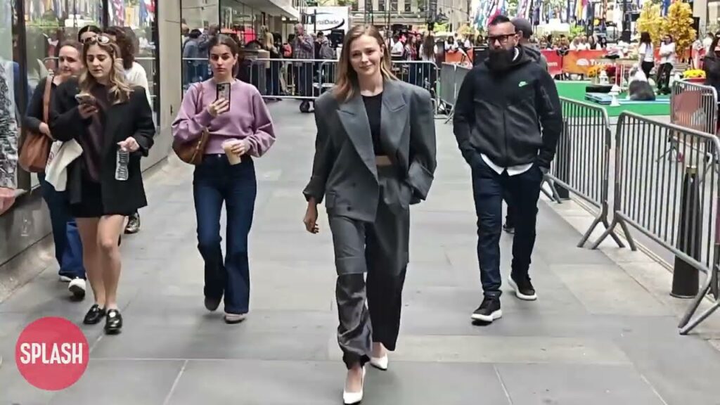 Chloe Grace Moretz Leaves NBC Studios In Gray Pant Suit In New York City Chloe Grace Moretz Leaves NBC Studios In Gray Pant Suit In New York City