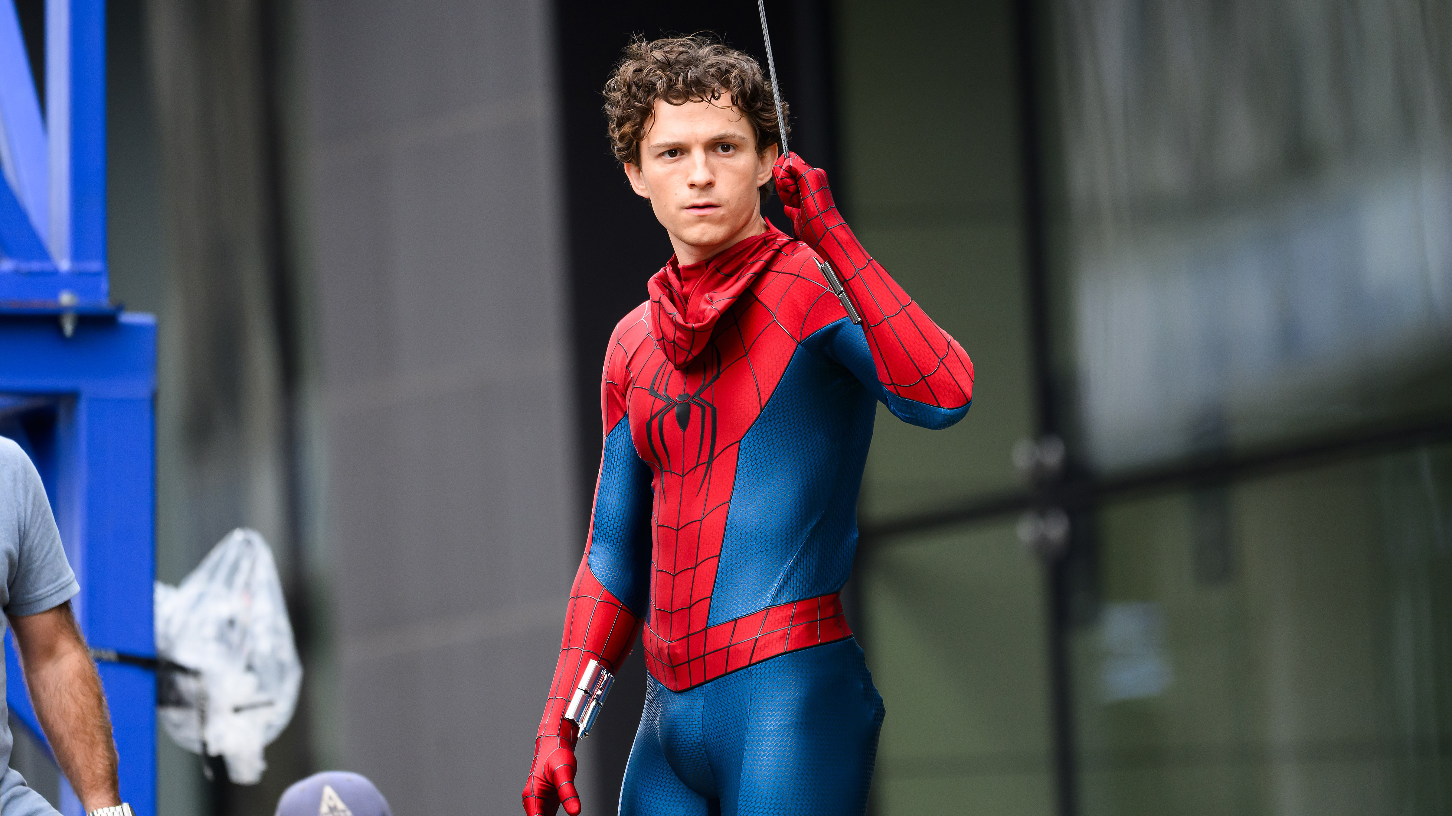 Tom Holland is seen on the set of 'Spider-Man: Brand New Day' on August 3, 2025 in Glasgow, Scotland.