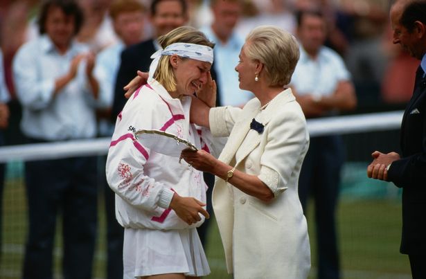 A famous image of the Duchess comforting Jana Novotna after she lost the Wimbledon women's singles final in 1993 