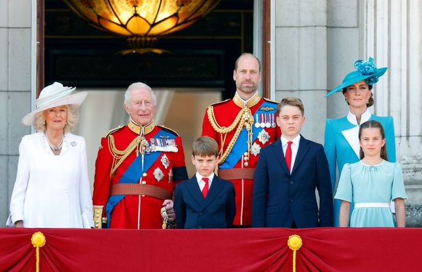 Queen Camilla and King Charles with the Prince and Princess of Wales and their children