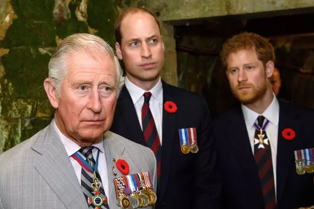 VIMY, FRANCE - APRIL 09: Prince Charles, Prince of Wales, Prince William, Duke of Cambridge and Prince Harry visit the tunnel and trenches at Vimy Memorial Park during the commemorations for the centenary of the Battle of Vimy Ridge on April 9, 2017 in Vimy, France. The Battle Of Vimy Ridge was fought during WW1 as part of the initial phase of the Battle of Arras. Although British-led, it was mostly fought by the Canadian Corps. A centenary commemorative service will be held at the Canadian National Vimy Memorial in France attended by the Prince of Wales, The Duke of Cambridge and Prince Harry and representatives of the Canadian Government. (Photo by Tim Rooke - Pool/Getty Images)